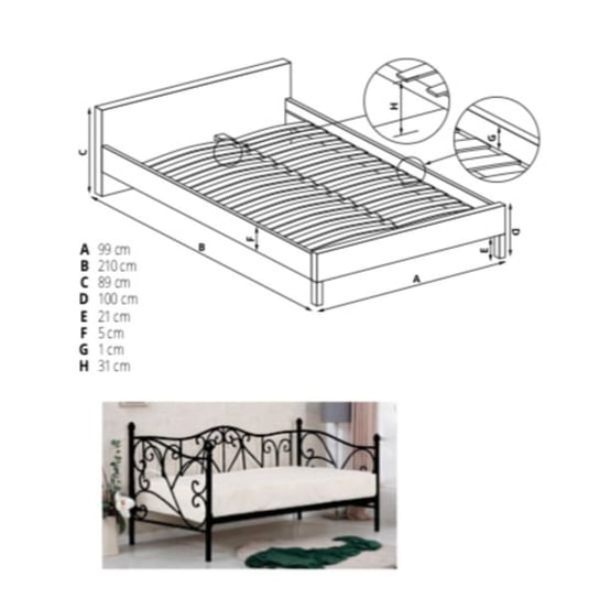Łóżko metalowe Jambi 90x200 cm, czarne Style Furniture