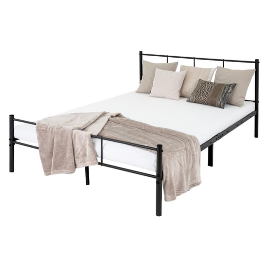 Łóżko metalowe Rama łóżka + materac Oeko-Tex łóżko stalowe stelaż listwowy czarny 140x200 cm ML-DESIGN