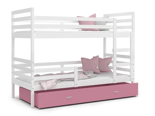 Łóżko piętrowe 190x80 białe różowe JACEK 3-osobowe SpokojneSny