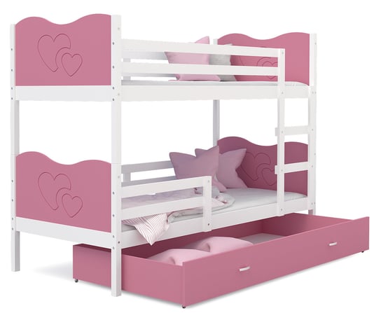 Łóżko piętrowe 190x80 białe różowe + materace MAX SpokojneSny
