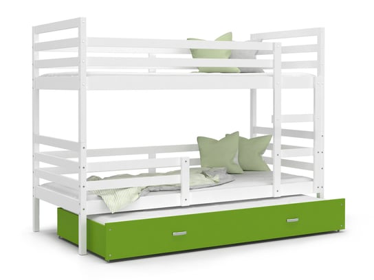 Łóżko piętrowe 190x80 białe zielone JACEK 3-osobowe SpokojneSny