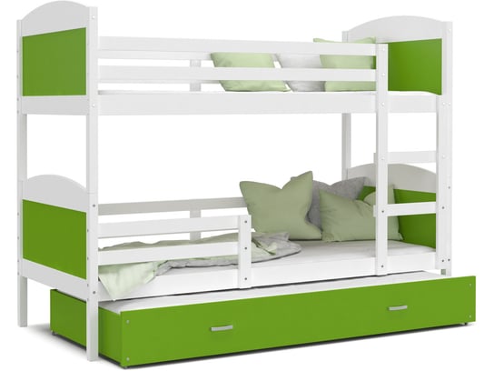 Łóżko piętrowe 190x80 białe zielone MATEUSZ 3-osobowe SpokojneSny