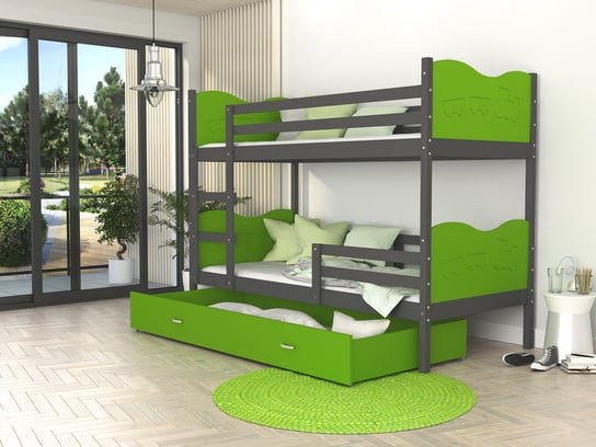 Łóżko piętrowe 190x80 szare zielone + materace MAX SpokojneSny