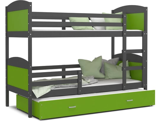 Łóżko piętrowe 190x80 szare zielony MATEUSZ 3 SpokojneSny