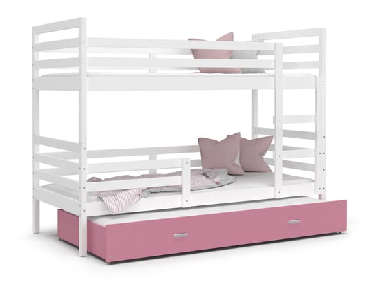 Łóżko piętrowe 200x90 białe różowe JACEK 3-osobowe SpokojneSny