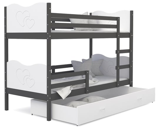 Łóżko piętrowe 200x90 szare białe + materace MAX SpokojneSny