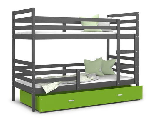 Łóżko piętrowe 200x90 szare zielone JACEK 3-osobowe SpokojneSny