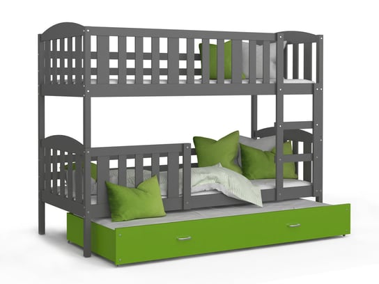 Łóżko piętrowe 200x90 szare zielone KUBUŚ 3-osobowe SpokojneSny