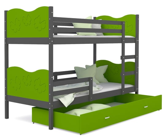 Łóżko piętrowe 200x90 szare zielony + materace MAX SpokojneSny