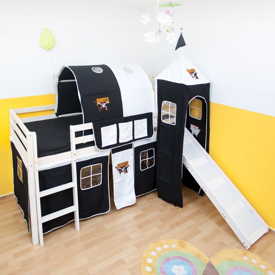 Łóżko piętrowe czarne Piracki Zamek, Home Style, 90x200 cm HomeStyle4u