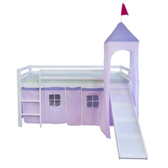 Łóżko piętrowe Wieża ze zjeżdżalnią, różowo - Biały, 90x200 cm HomeStyle4u