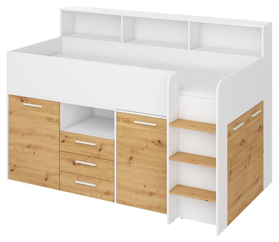 Łóżko Piętrowe Z Biurkiem Neo Prawe Biały / Dąb Artisan BIM Furniture