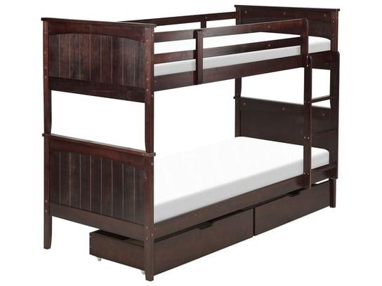 Łóżko piętrowe z szufladami drewniane 90 x 200 cm ciemne RADON Beliani