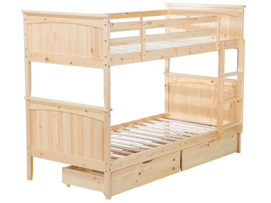 Łóżko piętrowe z szufladami drewniane 90 x 200 cm jasne drewno ALBON Beliani