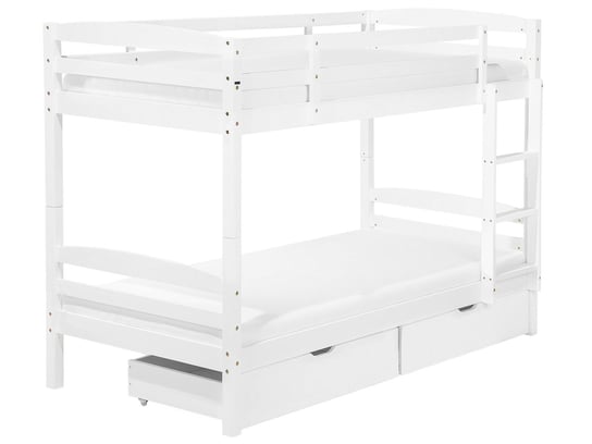 Łóżko piętrowe z szufladami drewniane białe Regat, 90x200 cm Beliani