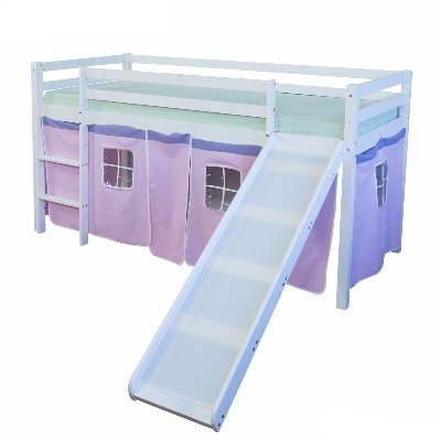 Łóżko piętrowe ze zjeżdżalnią, różowe, 207x110x97 cm HomeStyle4u