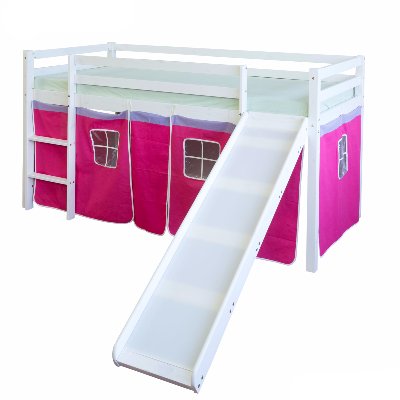Łóżko piętrowe ze zjeżdżalnią, różowe, 207x110x97 cm HomeStyle4u