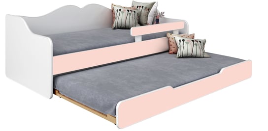 Łóżko podwójne dziecięce BELLA2 160x70 wysuwane biało-różowe LENDO