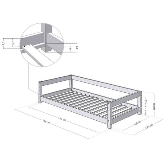 Łóżko pojedyncze STUDY ze sprężynami skrzynkowymi - białe - 120 x 190 cm - Benlemi - Współczesny - Design Inna marka