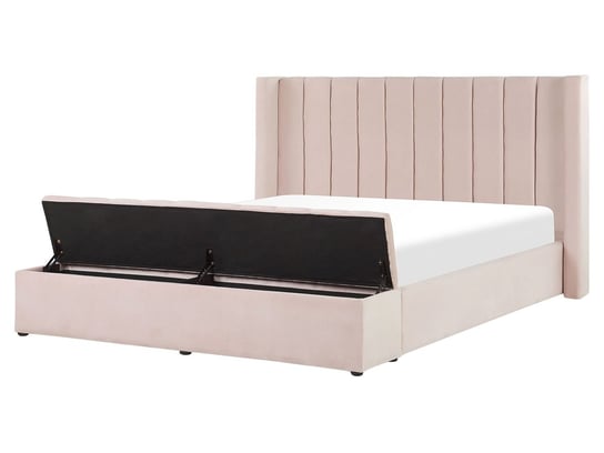 Łóżko różowe, welurowe, z ławą, 160x200 Beliani