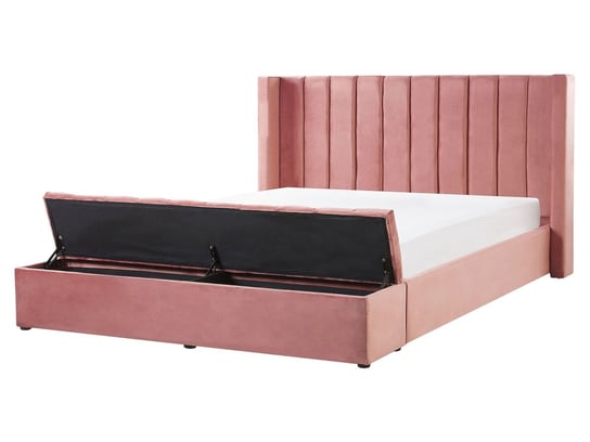 Łóżko różowe, welurowe, z ławą, 160x200 Beliani