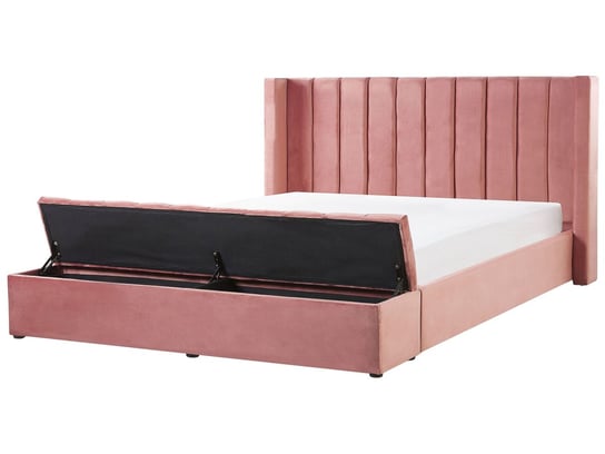 Łóżko różowe, welurowe, z ławą, 180x200 Beliani