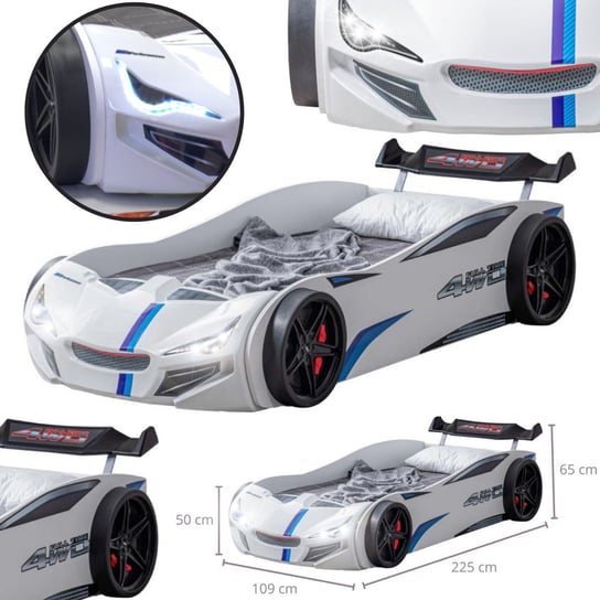 Łóżko Samochód Sportowe Artnico GT 1 ECO CAR BED LED sport białe ARTNICO