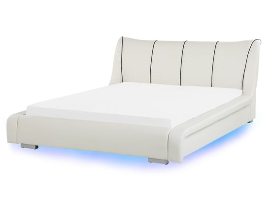 Łóżko skórzane LED, białe, Beliani Nantes, 160x200 cm Beliani