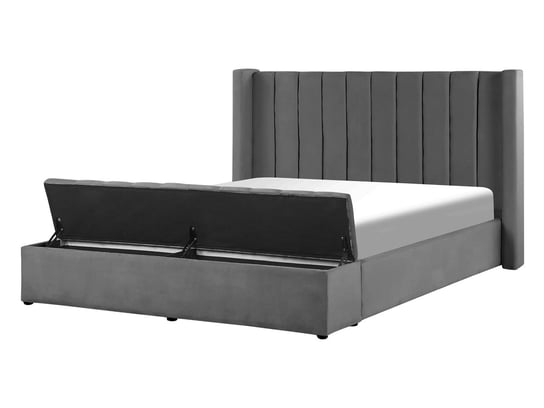 Łóżko szare, welurowe, z ławką, 140x200 Beliani
