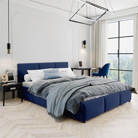 Łóżko tapicerowane 140×200 z pojemnikiem na pościel niebieskie HLR-64 Nela JANA