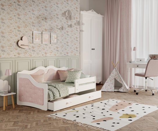 Łóżko tapicerowane 160x80 jasny róż + materac LILI SpokojneSny