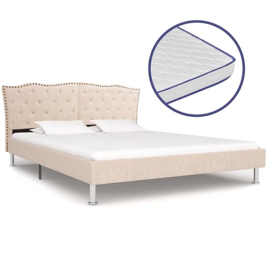 Łóżko tapicerowane beżowe VidaXL, z materacem, 160x200 cm vidaXL