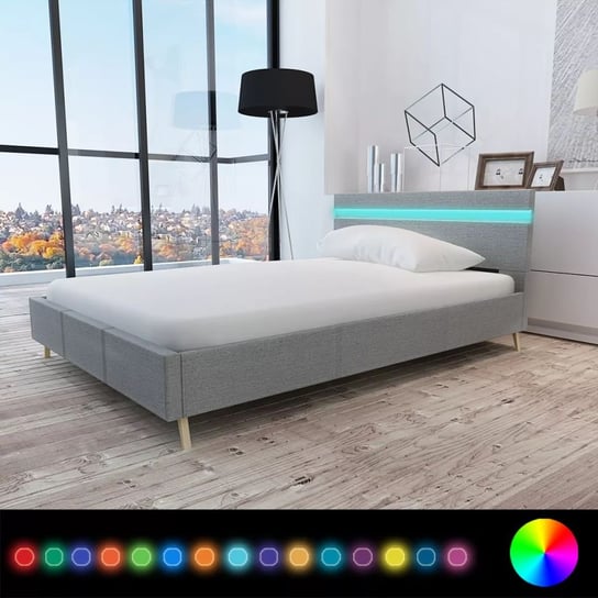 Łóżko tapicerowane szare, LED, 211x145 cm vidaXL
