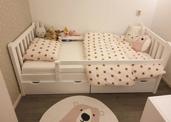 Łóżko TINA 90x200 drewniane z 2 szufladami + stelaż, łóżko białe dziecięce, młodzieżowe, lite drewno, MEBLE DOKTÓR producent mebli Meble Doktór