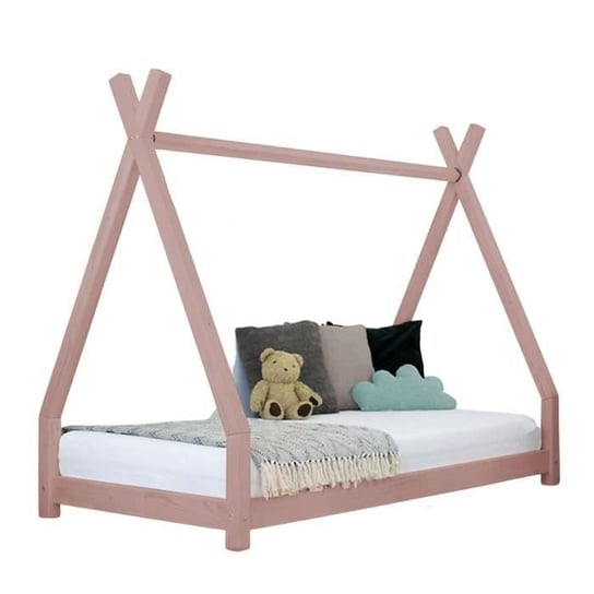 Łóżko tipi dla dzieci NAKANA - GENERIC - 80 x 160 - Listwy - Lite drewno - Różowy Inna marka