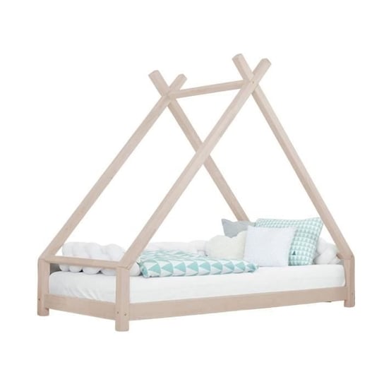 Łóżko tipi dla dzieci TAHUKA - GENERIC - 90x190 - Naturalne drewno - W zestawie sprężyna skrzynkowa - Beżowy Youdoit