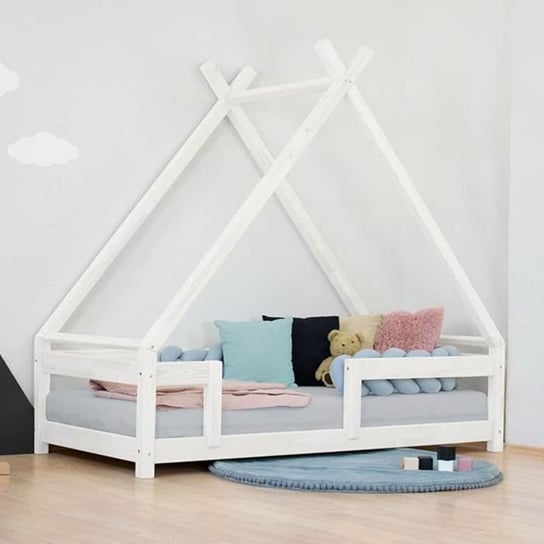 Łóżko tipi dla dzieci TAHUKA z barierką zabezpieczającą - lite drewno - biały - 80 x 180 cm Inna marka