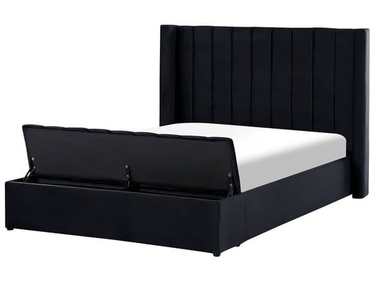 Łóżko welurowe z ławką 140 x 200 cm czarne NOYERS Beliani