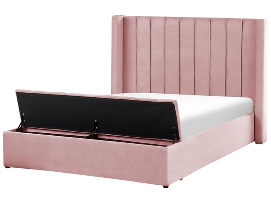 Łóżko welurowe z ławką 140 x 200 cm różowe NOYERS Beliani