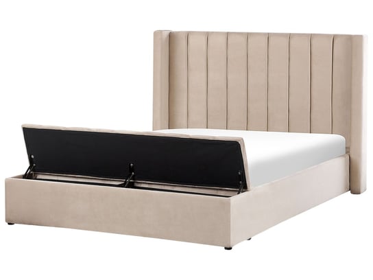 Łóżko welurowe z ławką 160 x 200 cm beżowe NOYERS Beliani