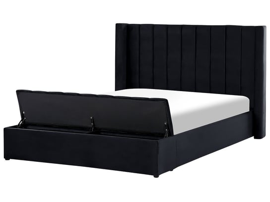 Łóżko welurowe z ławką 160 x 200 cm czarne NOYERS Beliani
