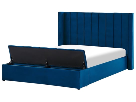 Łóżko welurowe z ławką 160 x 200 cm niebieskie NOYERS Beliani