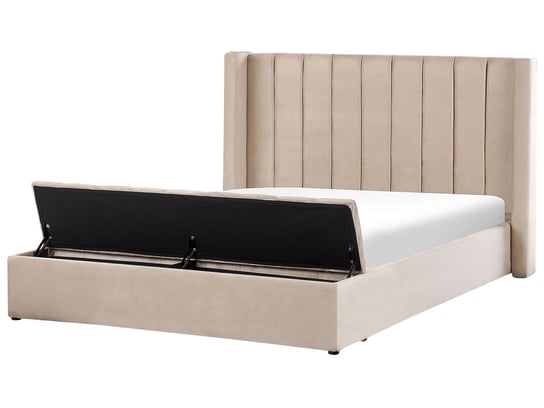 Łóżko welurowe z ławką 180 x 200 cm beżowe NOYERS Beliani