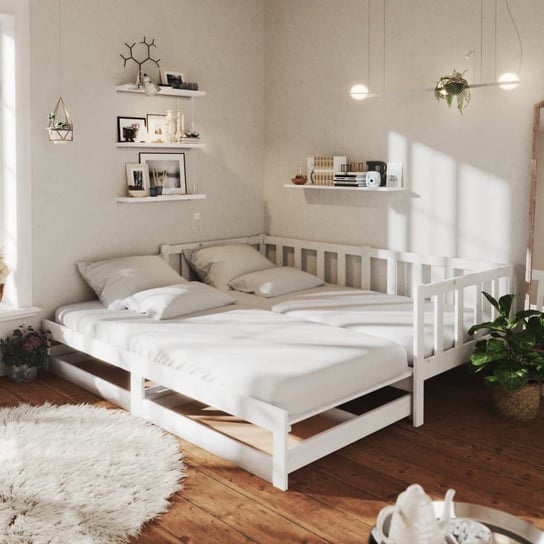 Łóżko Wysuwane, 2 X (90X200) cm, Białe, Lite Drewno Sosnowe VMP