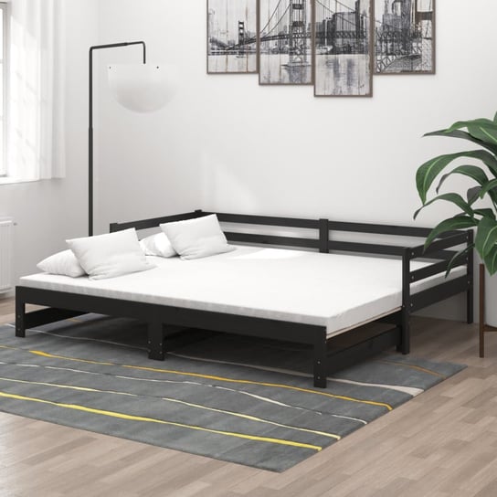 Łóżko wysuwane, lite drewno sosnowe, czarne, VidaXL, 2x90x200 cm vidaXL