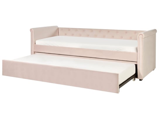 Łóżko wysuwane welurowe 80 x 200 cm różowe LIBOURNE Beliani