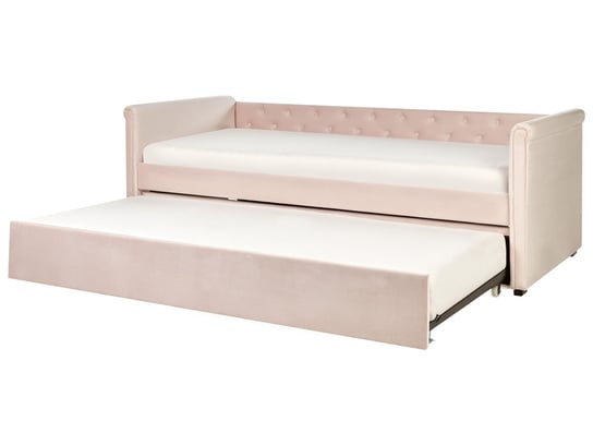 Łóżko wysuwane welurowe 90 x 200 cm różowe LIBOURNE Beliani