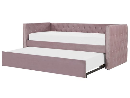 Łóżko wysuwane welurowe, różowe, Beliani Gassin, 90x200 cm Beliani