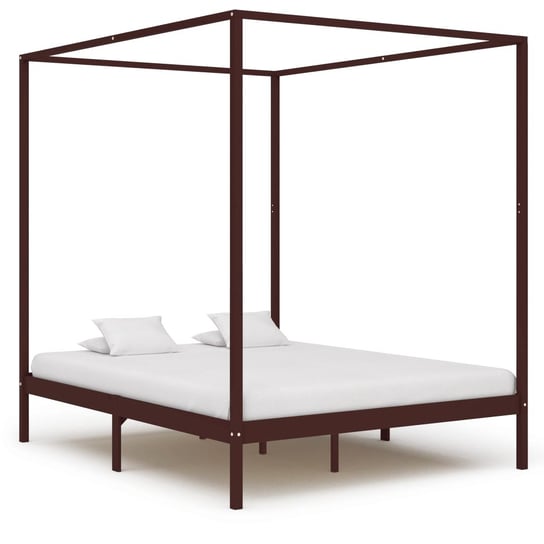 Łóżko z baldachimem z litej sosny ciemnobrązowe, 180x200 cm Shumee