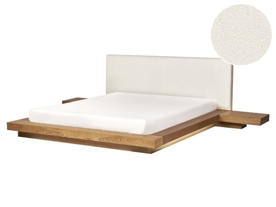 Łóżko z LED i zagłówkiem boucle 160 x 200 cm jasne drewno ZEN Beliani